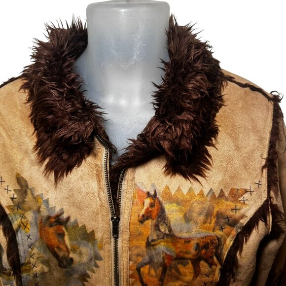 The Trail Of Painted Ponies Womens L Western Faux Suede Fur Lined Jacket Horses - Picture 5 of 11
